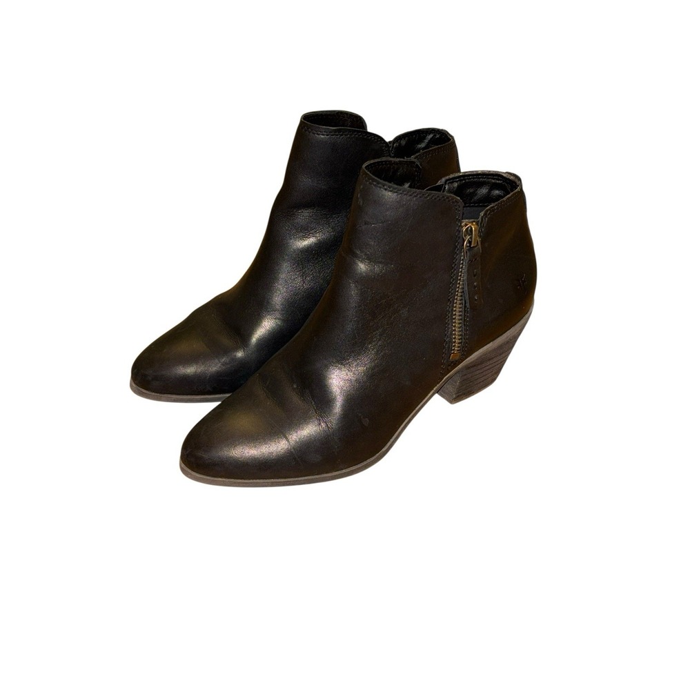 FRYE JUDITH Black Leather Double Zip Stacked ankle two zipper Women's 6.5